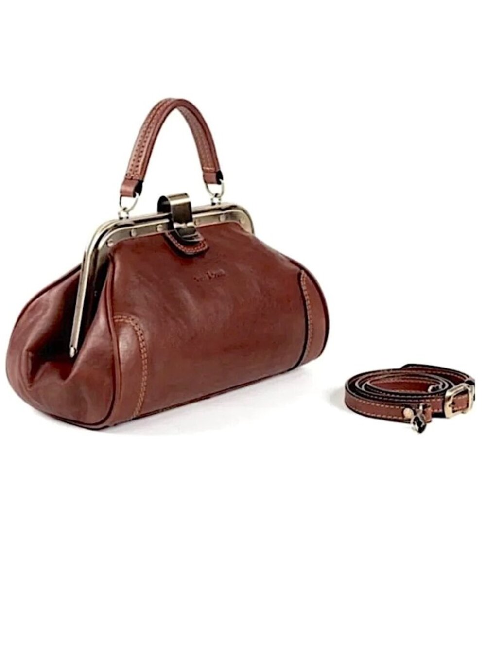 Gianni Conti Italy Melania Leather Crossbody Doc Handbag Chestnut Brown NEW